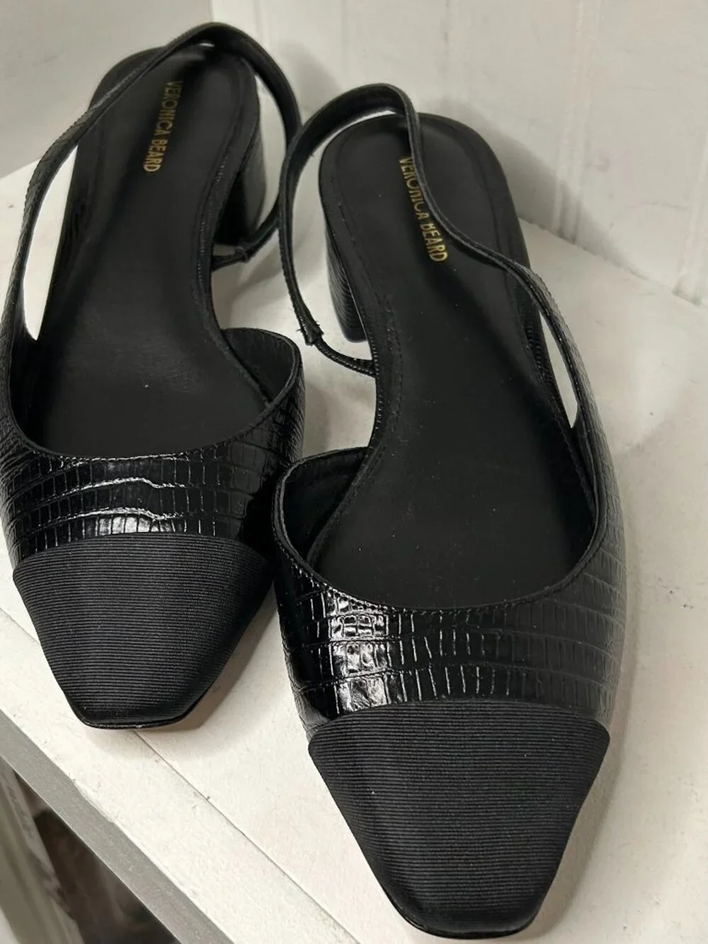 Veronica Beard Women's Cecile Black/Black Croc Embossed Slingback Heels 9.5M - Picture 6 of 8